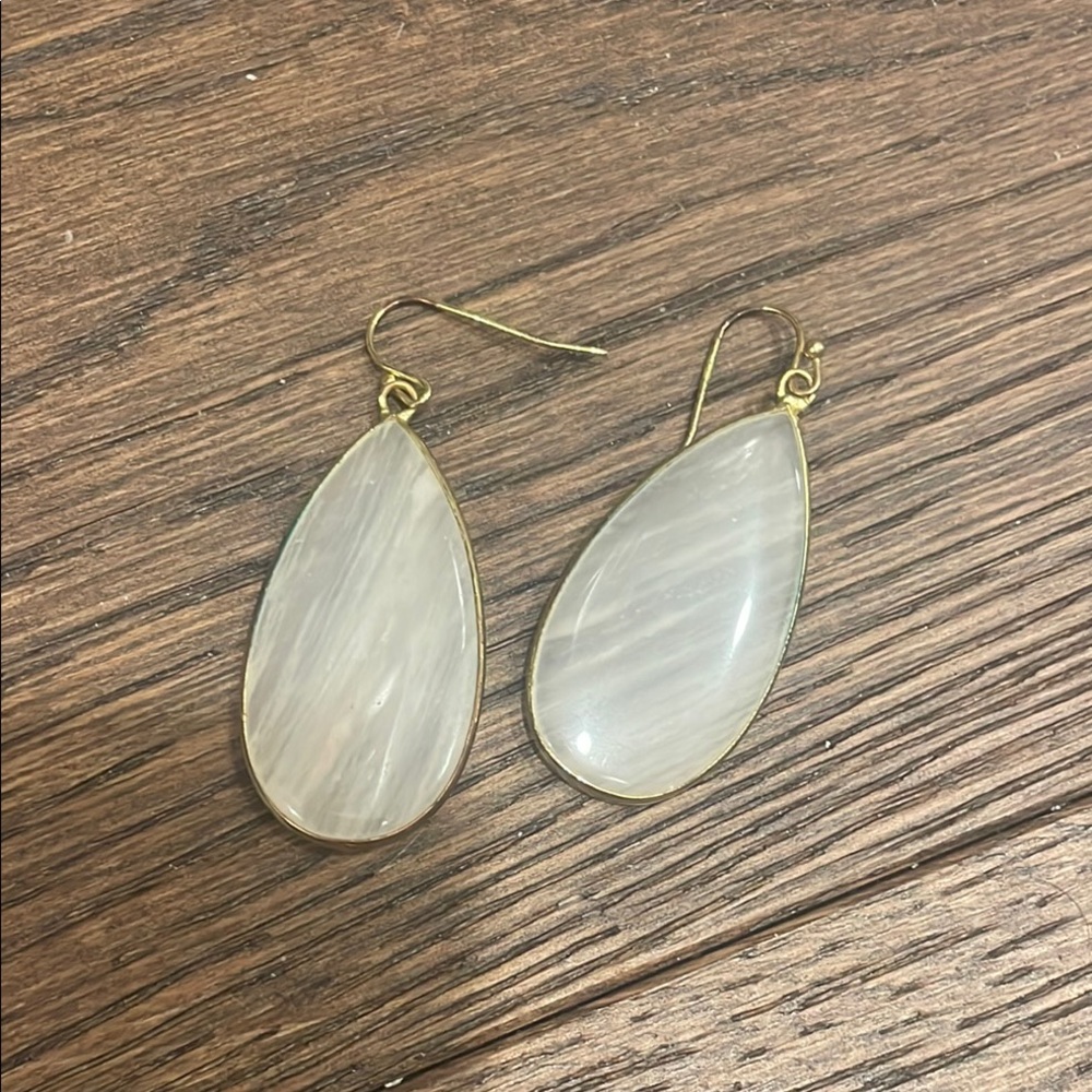 Gold and Cream Teardrop Earrings